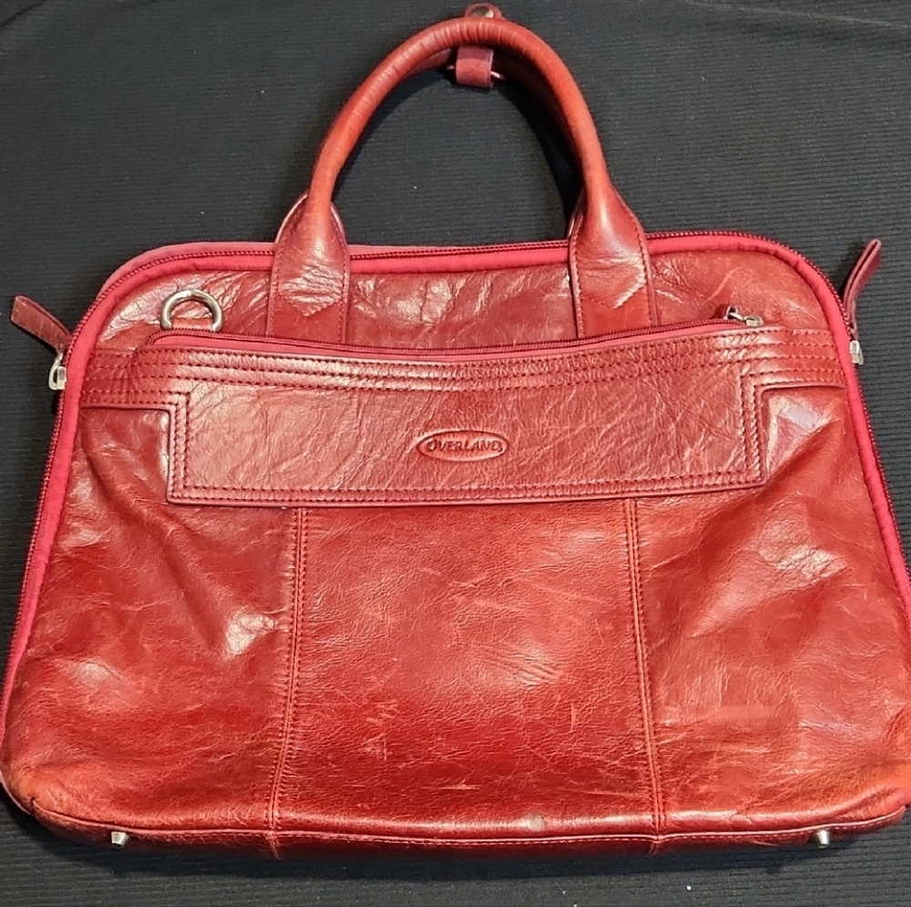 Red Leather Briefcase with Double Handles